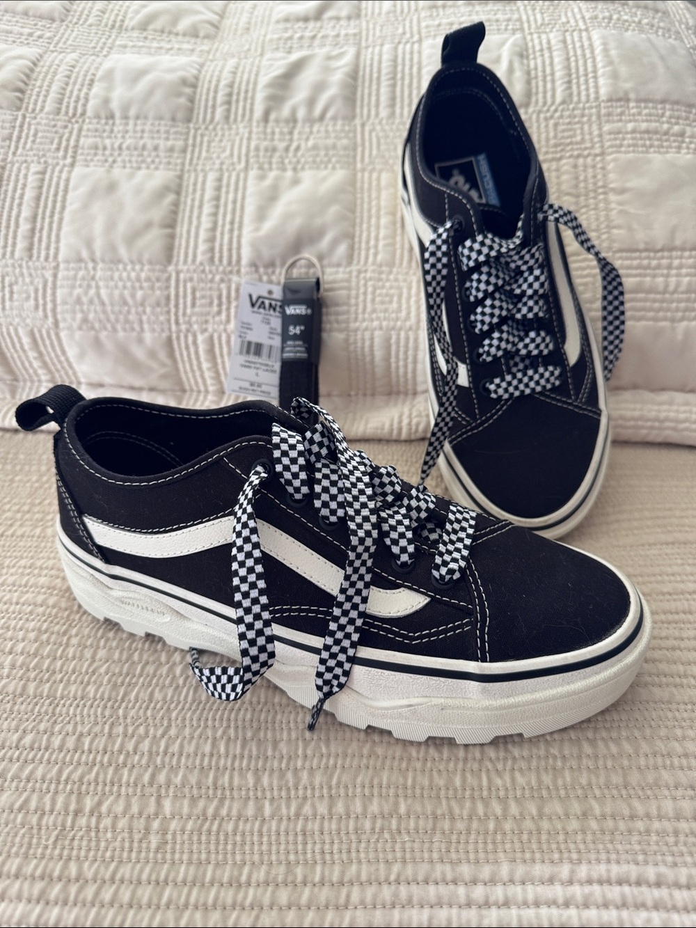 Vans Black and White Checkerboard Laced Sneakers